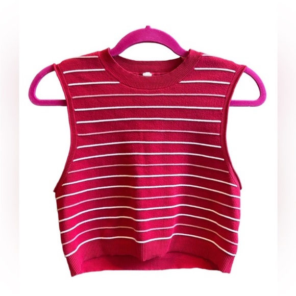 Free People Red Striped Knit Two-Piece Set: skirt & sleeveless crop top, cotton - Picture 4 of 9